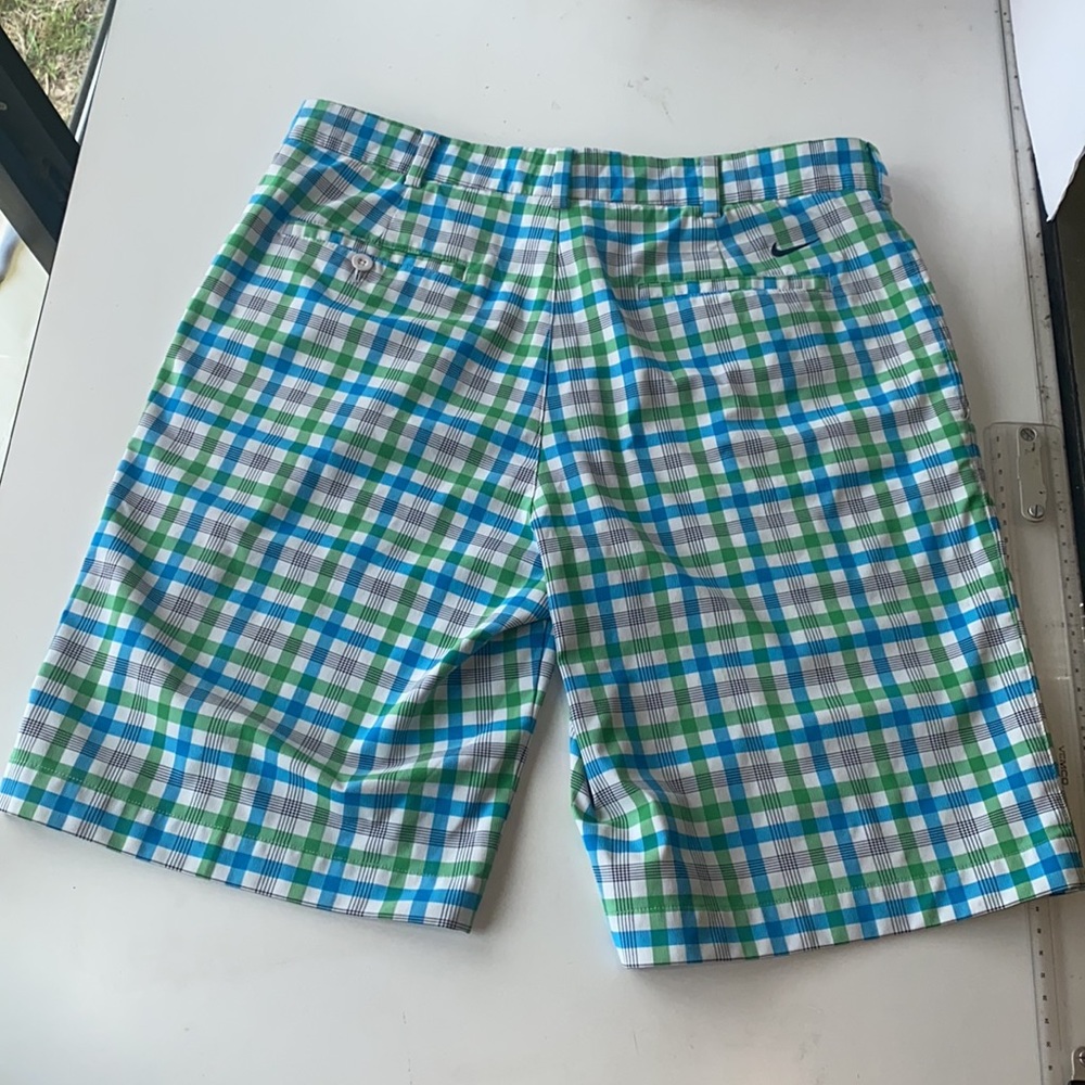 Nike Dri Fit Golf Shorts Vibrant Blue/Green/White colored Check Mens Sz.35 EUC - Picture 6 of 9